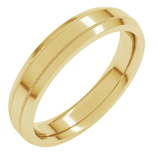 14K Yellow 4 mm Milgrain Beveled-Edge Comfort-Fit Flat Band Size 8.5