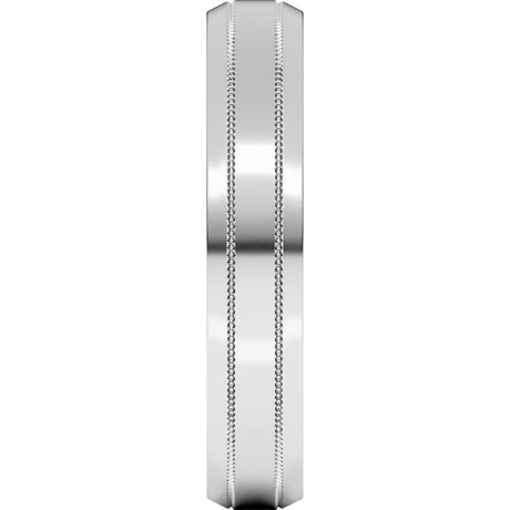 14K White Gold 4 mm Milgrain Beveled-Edge Comfort-Fit Flat Band Size 6.5