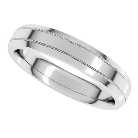 14K White Gold 4 mm Milgrain Beveled-Edge Comfort-Fit Flat Band Size 6.5