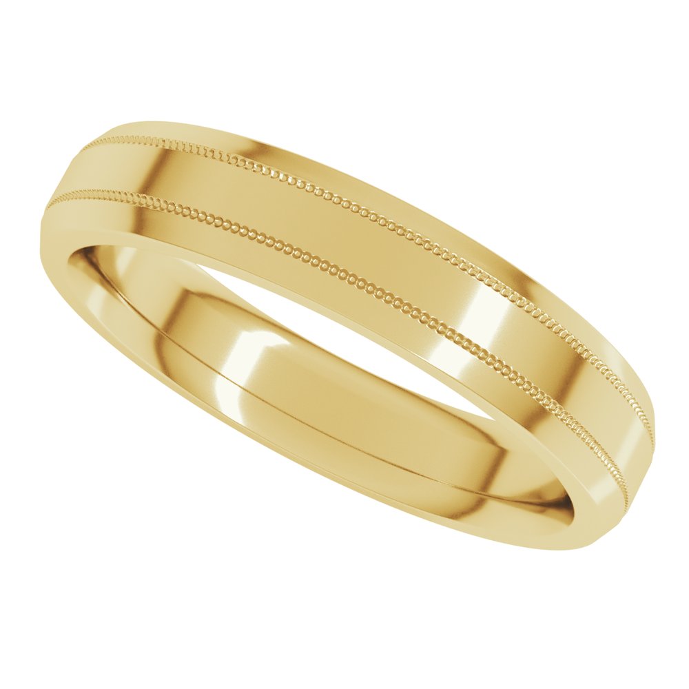 14K Yellow 4 mm Milgrain Beveled-Edge Comfort-Fit Flat Band Size 8.5