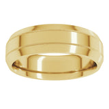 10K Yellow Gold 6 mm Milgrain Beveled-Edge Comfort-Fit Flat Band Size 10.5