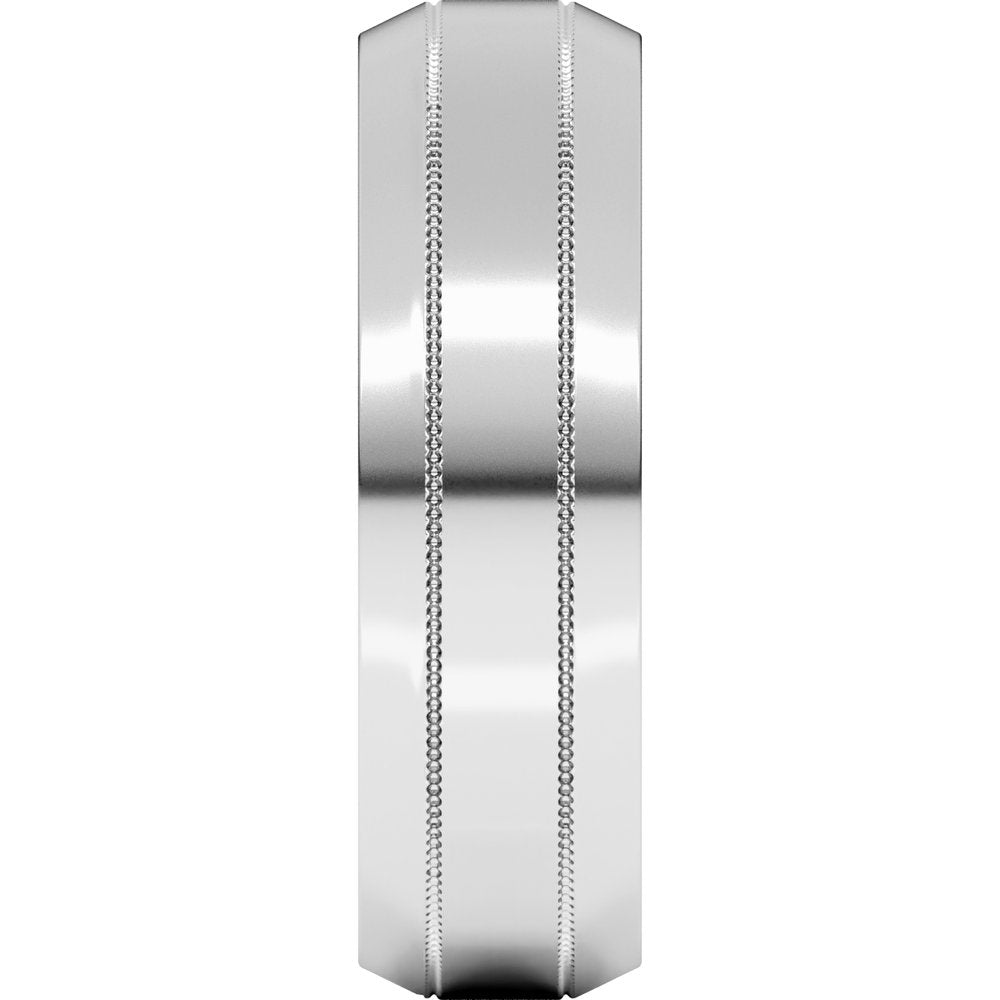 14K White Gold 6 mm Milgrain Beveled-Edge Comfort-Fit Flat Band Size 8.5