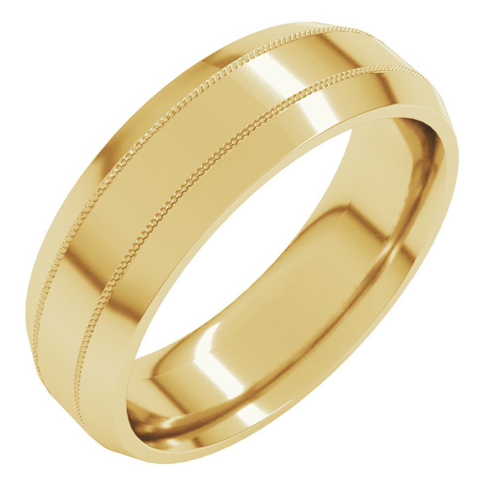 10K Yellow Gold 6 mm Milgrain Beveled-Edge Comfort-Fit Flat Band Size 10.5