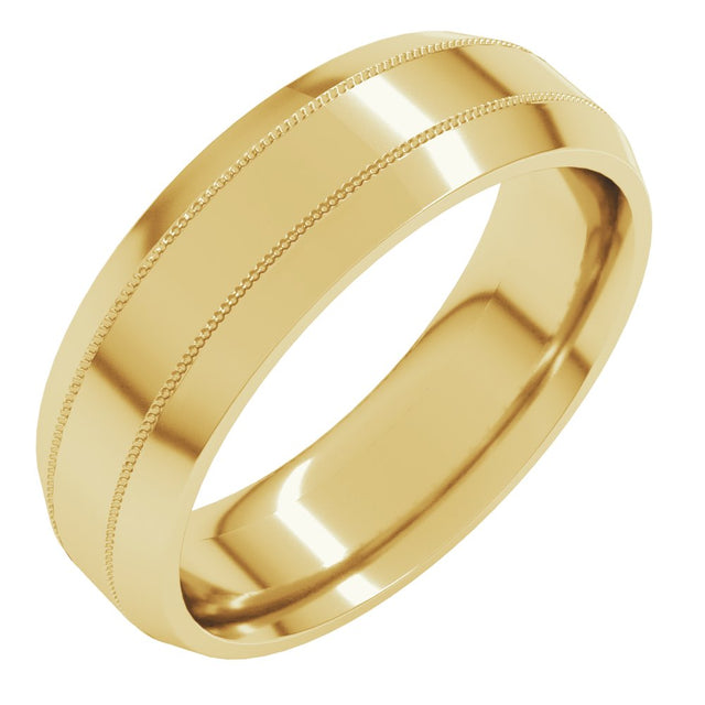 10K Yellow Gold 6 mm Milgrain Beveled-Edge Comfort-Fit Flat Band Size 10.5