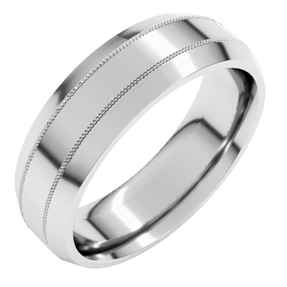 14K White Gold 6 mm Milgrain Beveled-Edge Comfort-Fit Flat Band Size 8.5