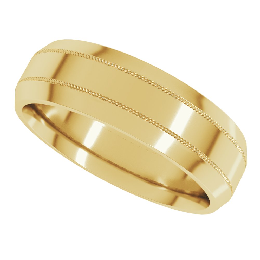 10K Yellow Gold 6 mm Milgrain Beveled-Edge Comfort-Fit Flat Band Size 10.5