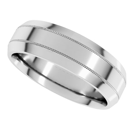 14K White Gold 6 mm Milgrain Beveled-Edge Comfort-Fit Flat Band Size 8.5