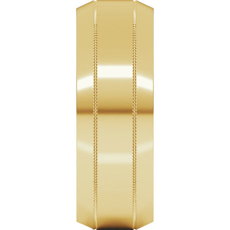 14K Yellow Gold 7 mm Milgrain Beveled-Edge Comfort-Fit Flat Band Size 11