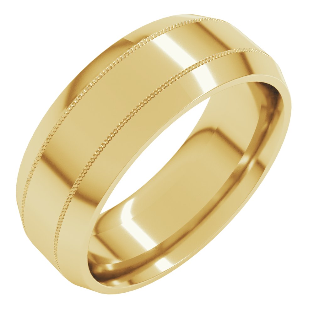 14K Yellow Gold 7 mm Milgrain Beveled-Edge Comfort-Fit Flat Band Size 11