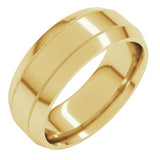 14K Yellow Gold 7 mm Milgrain Beveled-Edge Comfort-Fit Flat Band Size 11