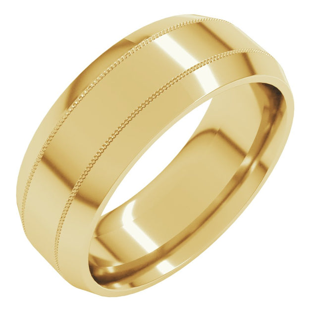 14K Yellow Gold 7 mm Milgrain Beveled-Edge Comfort-Fit Flat Band Size 11