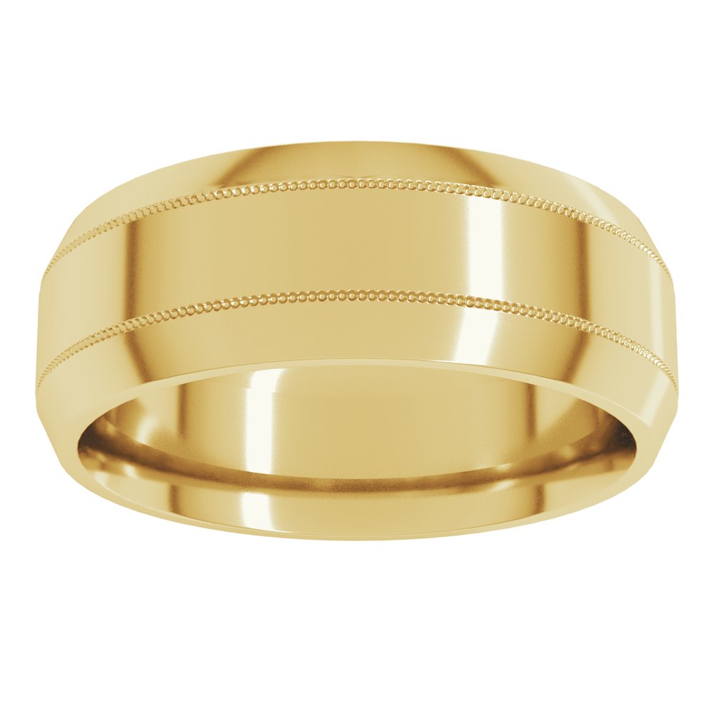 14K Yellow Gold 7 mm Milgrain Beveled-Edge Comfort-Fit Flat Band Size 11