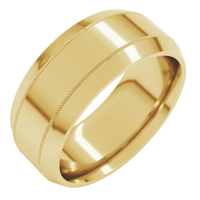 14K Yellow Gold 8 mm Milgrain Beveled-Edge Comfort-Fit Flat Band Size 9
