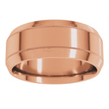 14K Rose Gold 8 mm Milgrain Beveled-Edge Comfort-Fit Flat Band Size 10.5