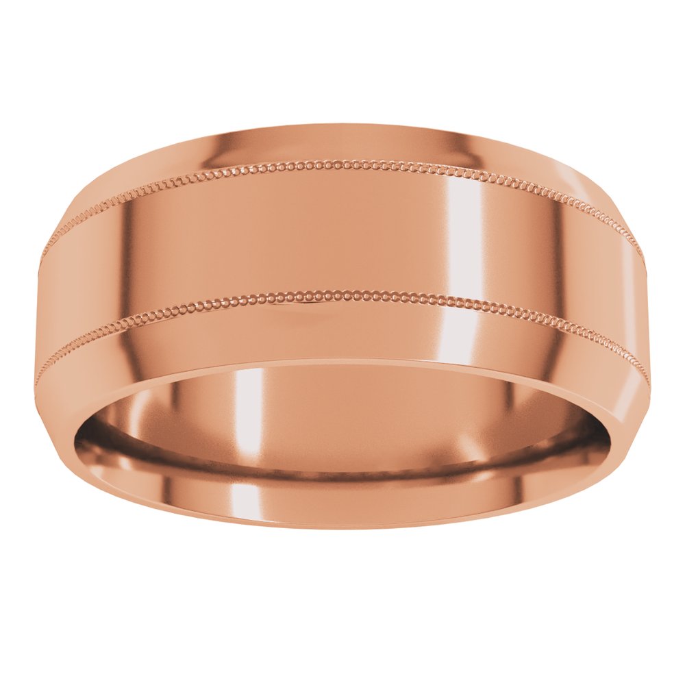 14K Rose Gold 8 mm Milgrain Beveled-Edge Comfort-Fit Flat Band Size 10.5