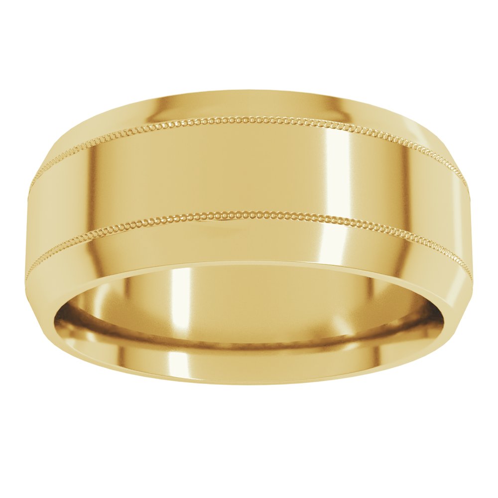 14K Yellow Gold 8 mm Milgrain Beveled-Edge Comfort-Fit Flat Band Size 9