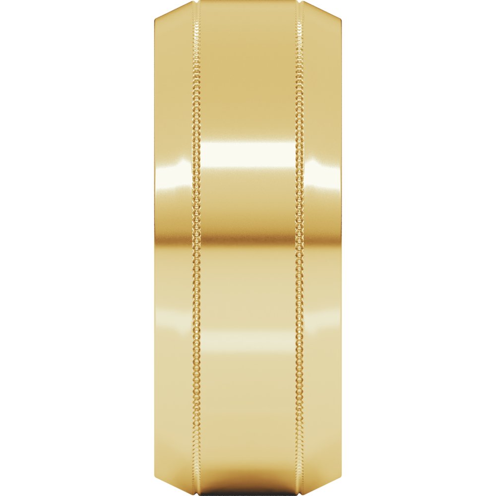14K Yellow Gold 8 mm Milgrain Beveled-Edge Comfort-Fit Flat Band Size 9