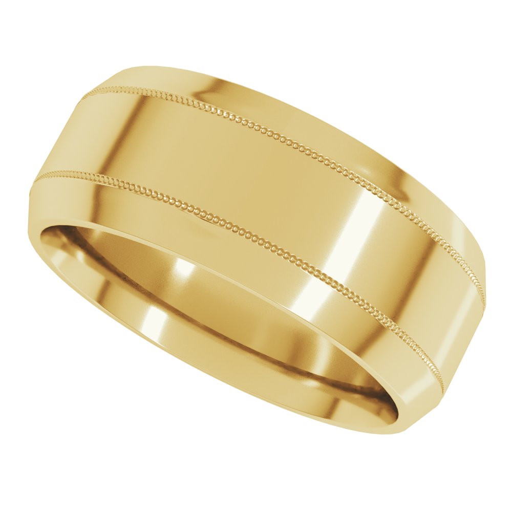 14K Yellow 8 mm Milgrain Beveled-Edge Comfort-Fit Flat Band Size 10.5
