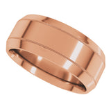 14K Rose Gold 8 mm Milgrain Beveled-Edge Comfort-Fit Flat Band Size 10.5