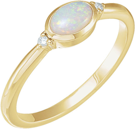 14K Yellow Gold Natural Ethiopian Opal & .03 CTW Natural Diamond Ring
