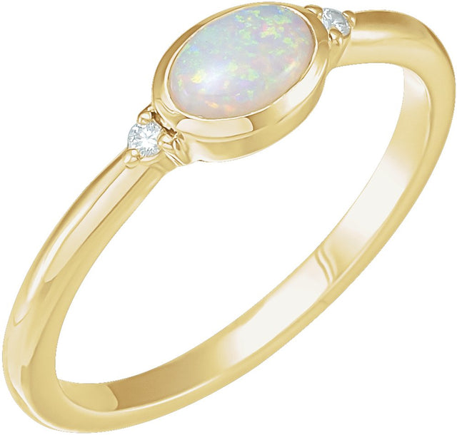 14K Yellow Natural Ethiopian Opal & .03 CTW Natural Diamond Ring