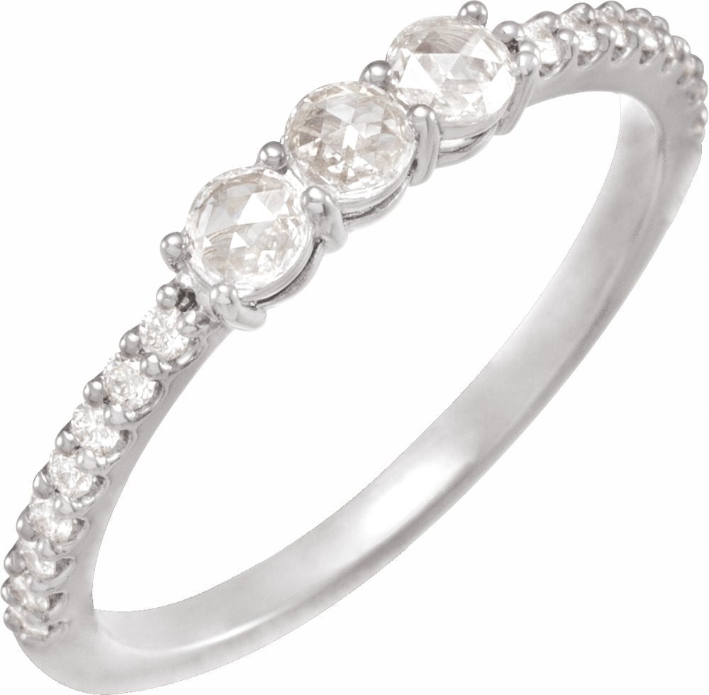 14K White 1/3 CTW Natural Rose-Cut Diamond Three-Stone Anniversary Band