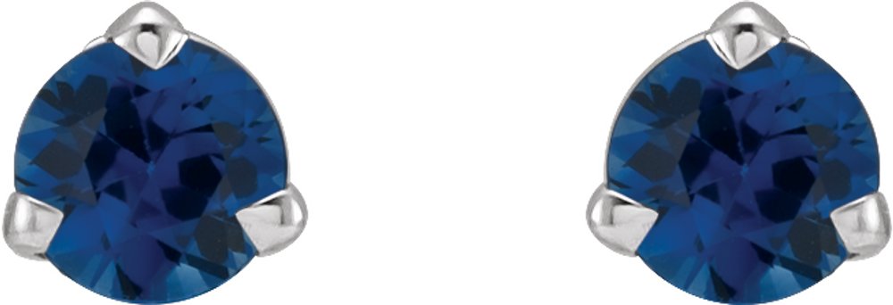 14K White 3 mm Natural Blue Sapphire Earrings