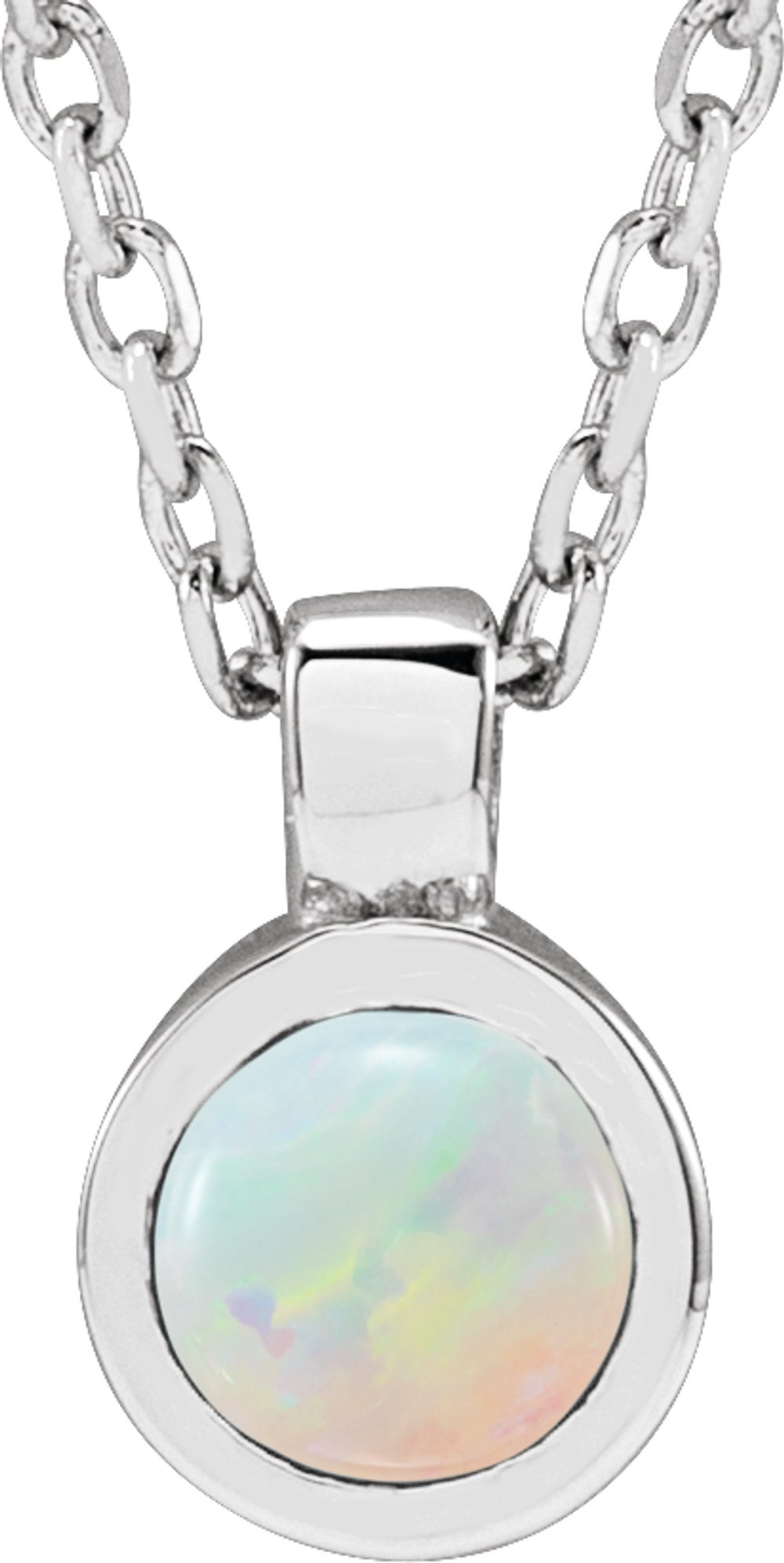 Sterling Silver Natural White Opal Bezel-Set 16-18" Necklace