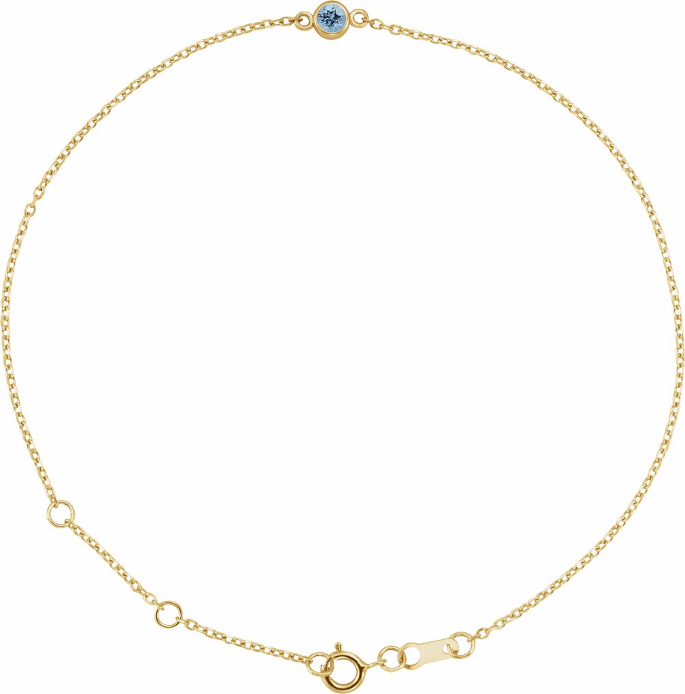 14K Yellow Gold Natural Aquamarine Bezel-Set Solitaire 6 1/2-7 1/2" Bracelet
