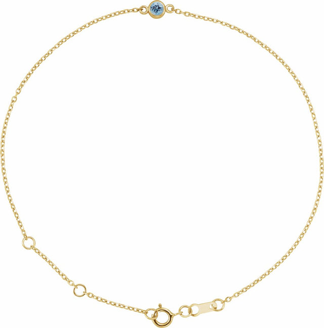 14K Yellow Gold Natural Aquamarine Bezel-Set Solitaire 6 1/2-7 1/2" Bracelet