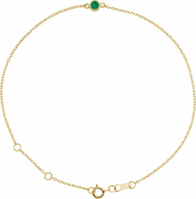 14K Yellow Gold Lab-Grown Emerald Bezel-Set Solitaire 6 1/2-7 1/2" Bracelet