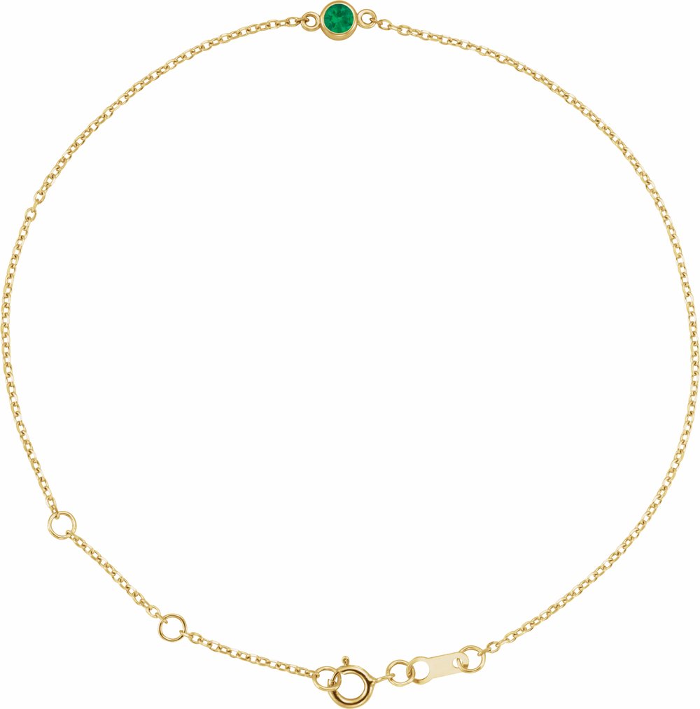 14K Yellow Gold Natural Emerald Bezel-Set Solitaire 6 1/2-7 1/2" Bracelet