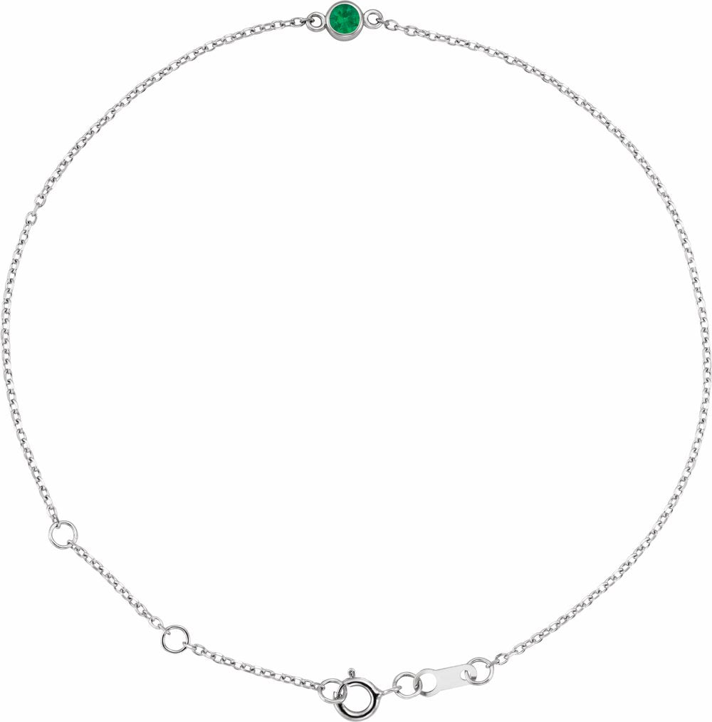 14K White Gold Lab-Grown Emerald Bezel-Set Solitaire 6 1/2-7 1/2" Bracelet