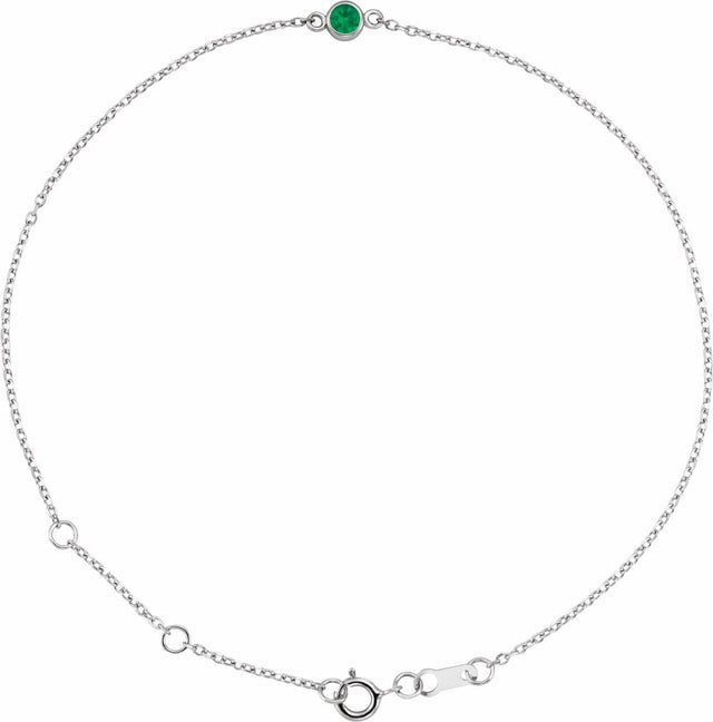 14K White Gold Lab-Grown Emerald Bezel-Set Solitaire 6 1/2-7 1/2" Bracelet