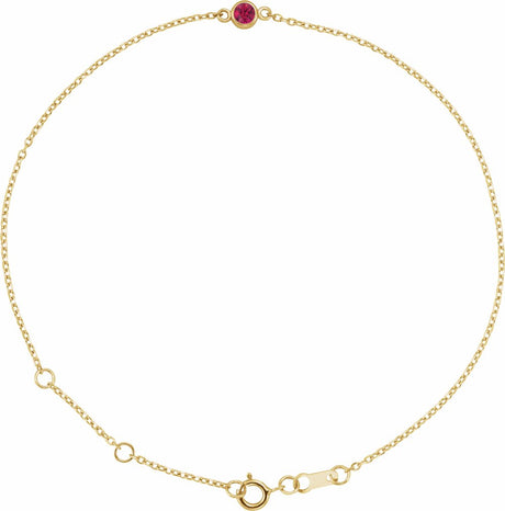 14K Yellow Gold Lab-Grown Ruby Bezel-Set Solitaire 6 1/2-7 1/2" Bracelet