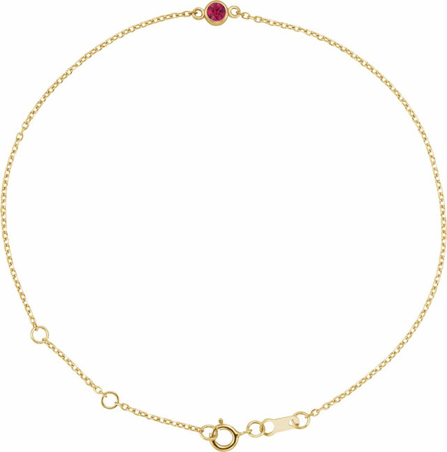 14K Yellow Gold Lab-Grown Ruby Bezel-Set Solitaire 6 1/2-7 1/2" Bracelet