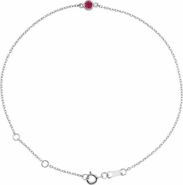 14K White Gold Natural Ruby Bezel-Set Solitaire 6 1/2-7 1/2" Bracelet