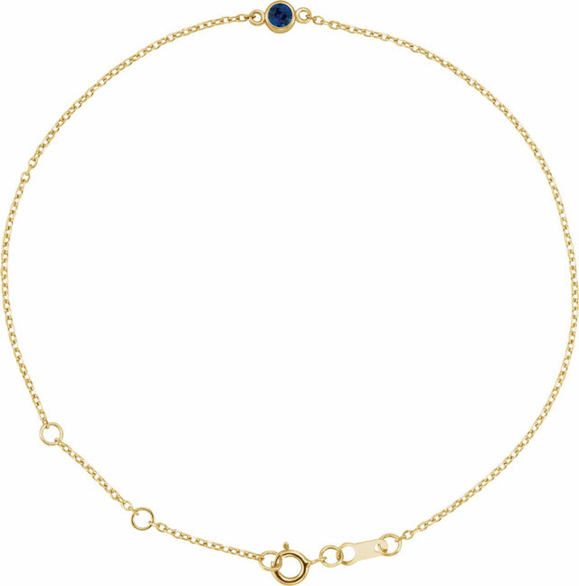 14K Yellow Gold Natural Blue Sapphire Bezel-Set Solitaire 6 1/2-7 1/2" Bracelet