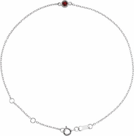 Sterling Silver Natural Mozambique Garnet Bezel-Set Solitaire 6 1/2-7 1/2" Bracelet