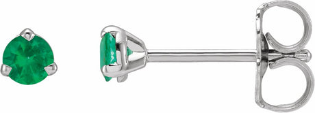 14K White 3 mm Natural Emerald Earrings