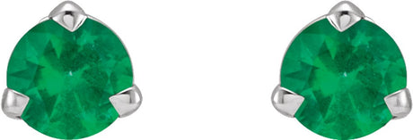 14K White 3 mm Natural Emerald Earrings