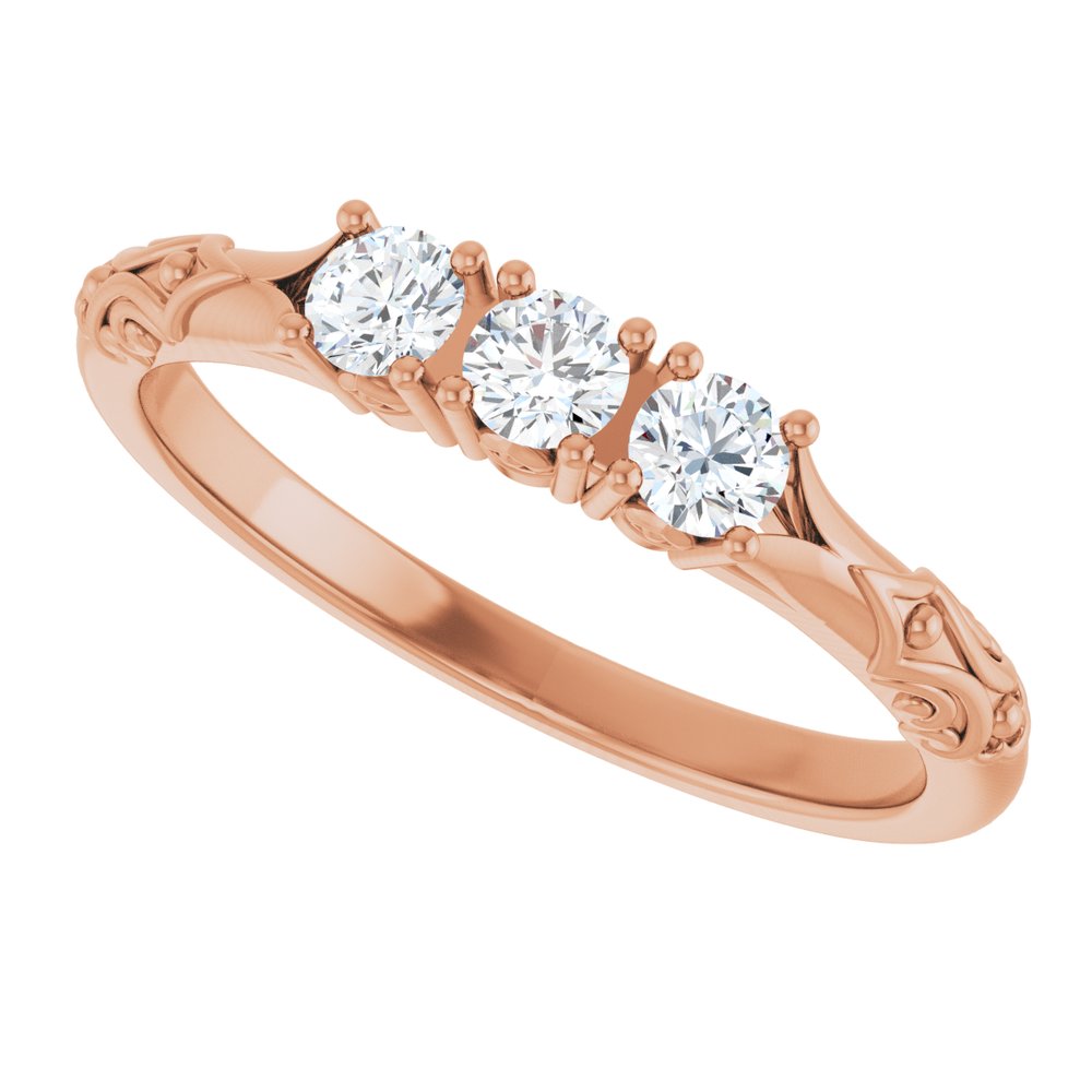 14K Rose 1/4 CTW Natural Diamond Three-Stone Anniversary Band