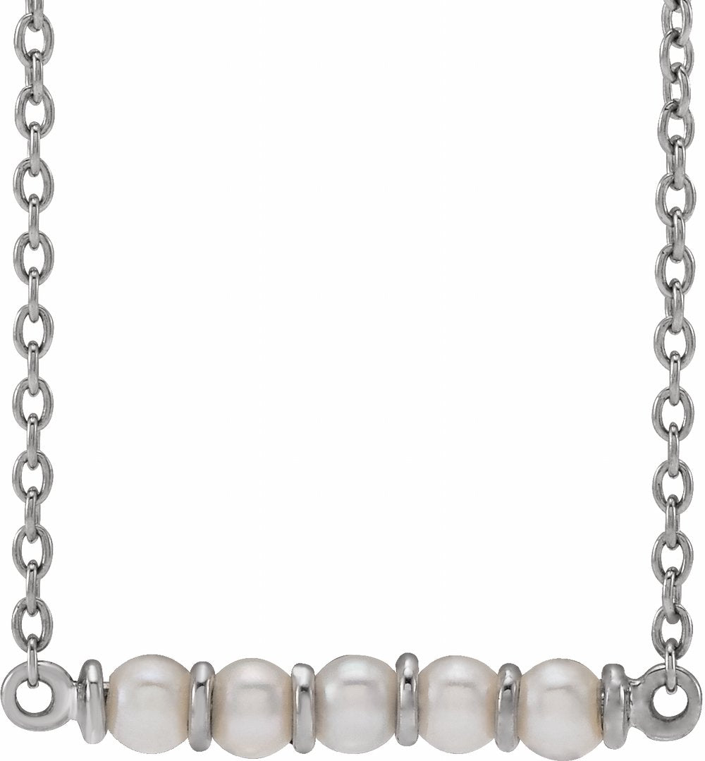 14K White Cultured White Freshwater Pearl Bar 18" Necklace