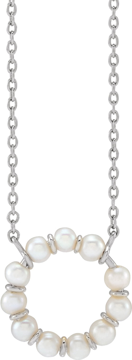14K White Gold Cultured White Freshwater Pearl Circle 18" Necklace
