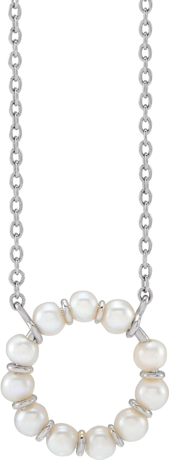 14K White Gold Cultured White Freshwater Pearl Circle 18" Necklace