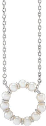 14K White Cultured White Freshwater Pearl Circle 18" Necklace