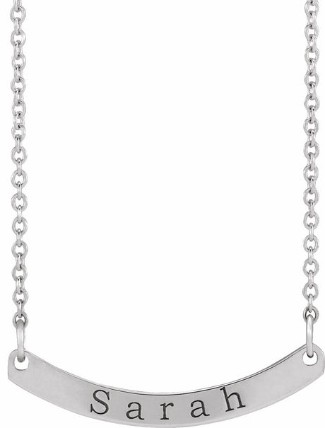 Sterling Silver Engravable Curved Bar 18" Necklace