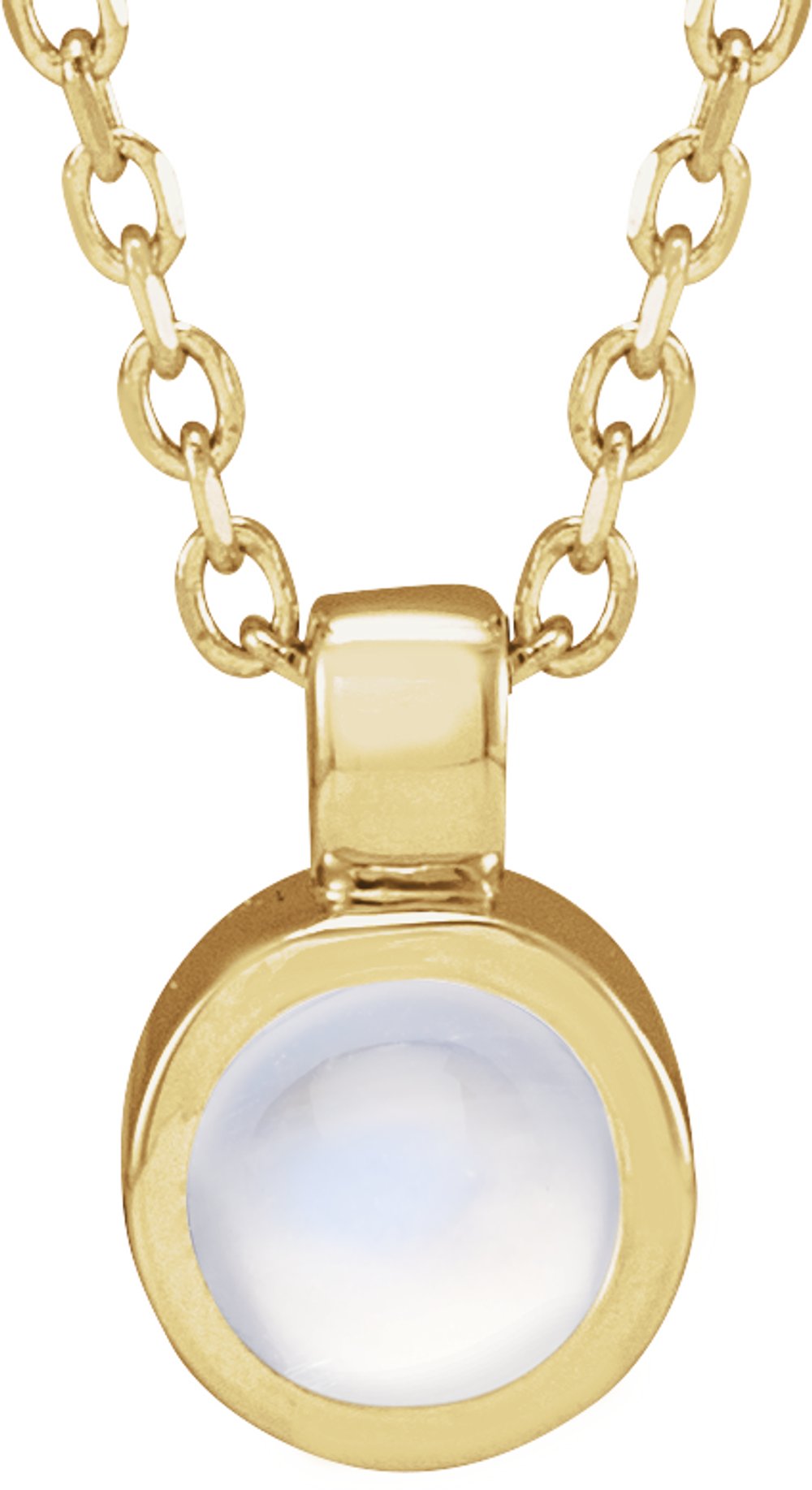 14K Yellow Natural Rainbow Moonstone Bezel-Set 16-18" Necklace