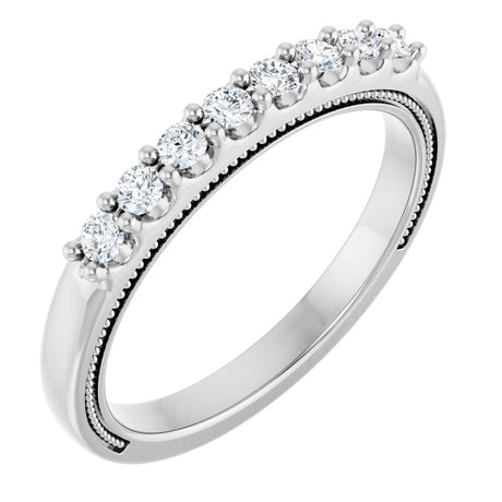 14K White 1/8 CTW Natural Diamond Milgrain Anniversary Band