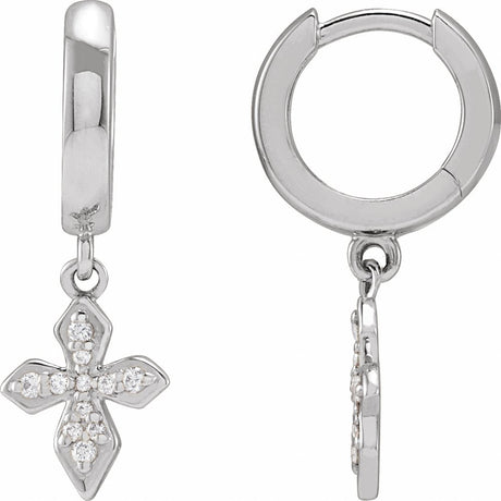 14K White Gold 1/10 CTW Natural Diamond Cross Hoop Earrings